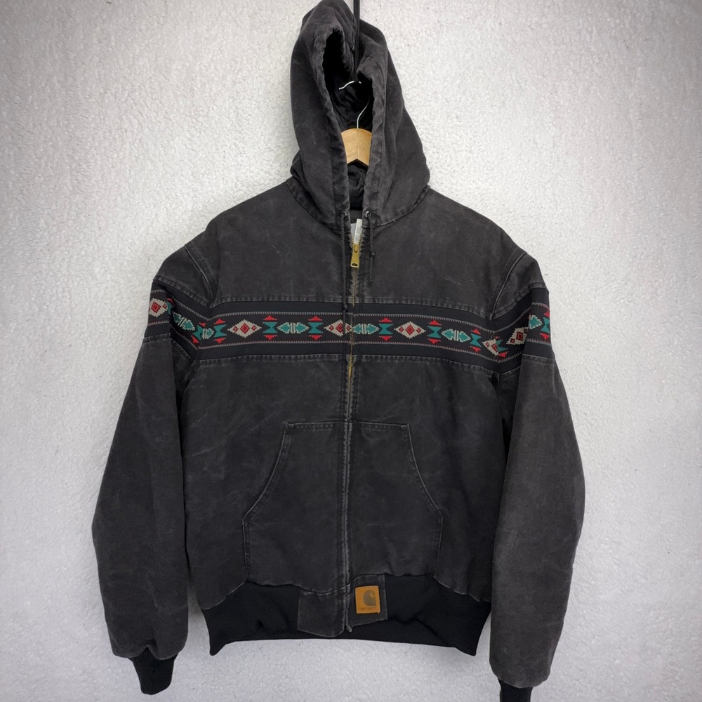 Carhartt Southwest Aztec Jacket Nylon Quilt Lined Hooded Mens Large F00 169
